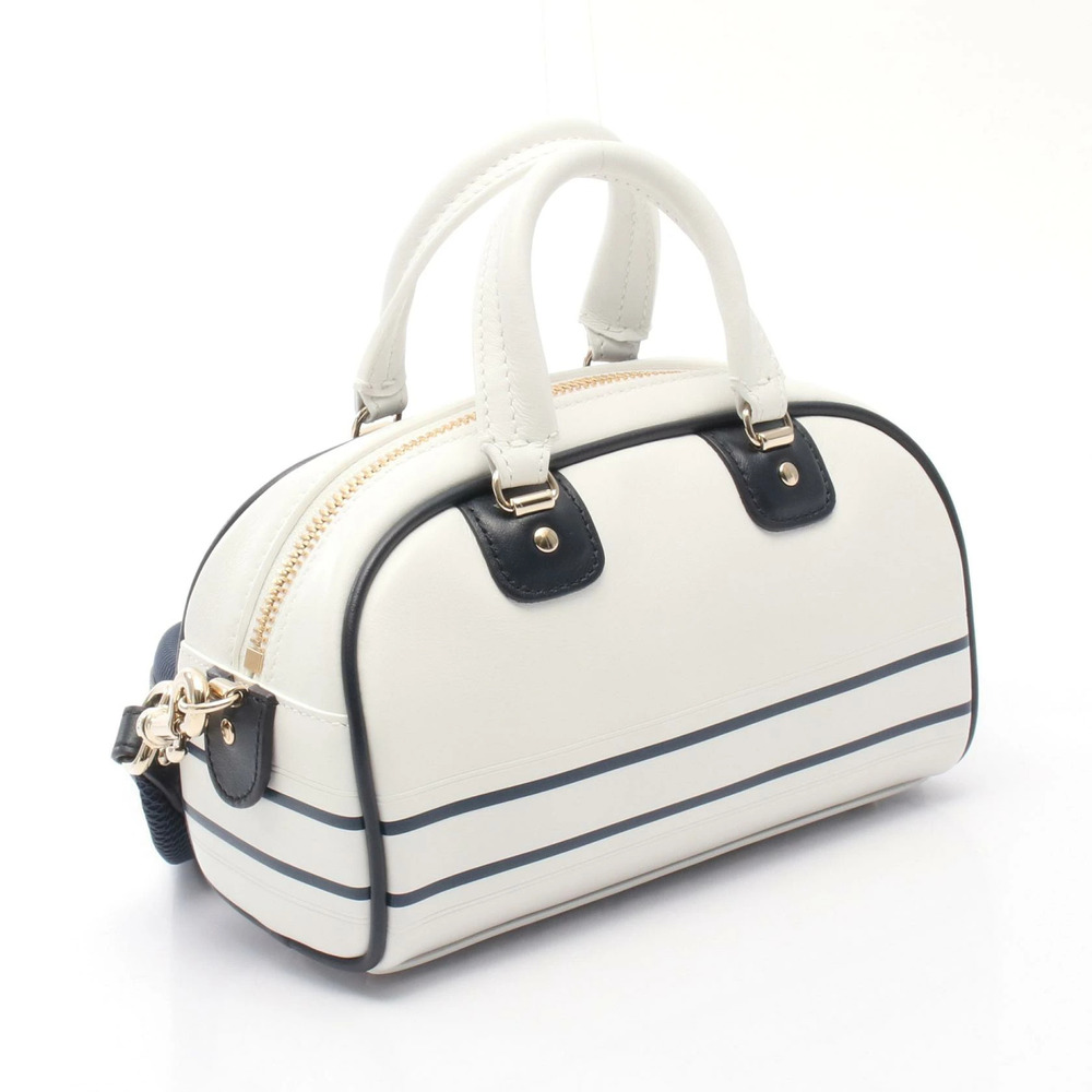 Dior Bowling Handbag Navy Bag Leather White VIBE Blue